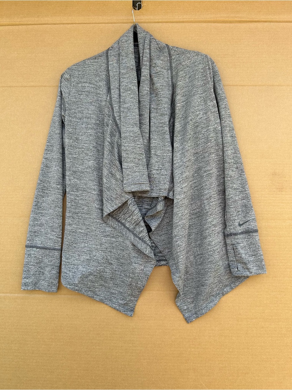 Nike Dri-Fit Women's Draped Open cardigan Size XSmall Gray Long Sleeves Thumb